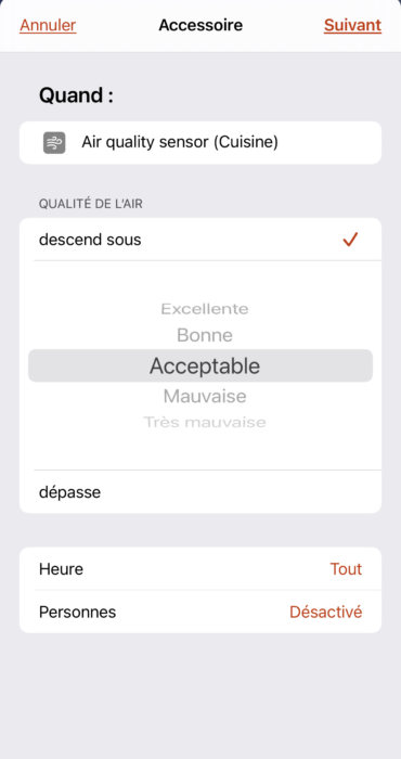 Créer une scène Homekit avec la capteur Netatmo air coach quality