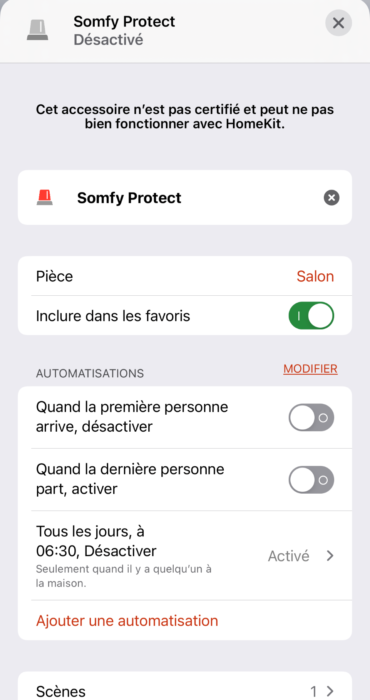 Automatisation Somfy Protect et Homekit