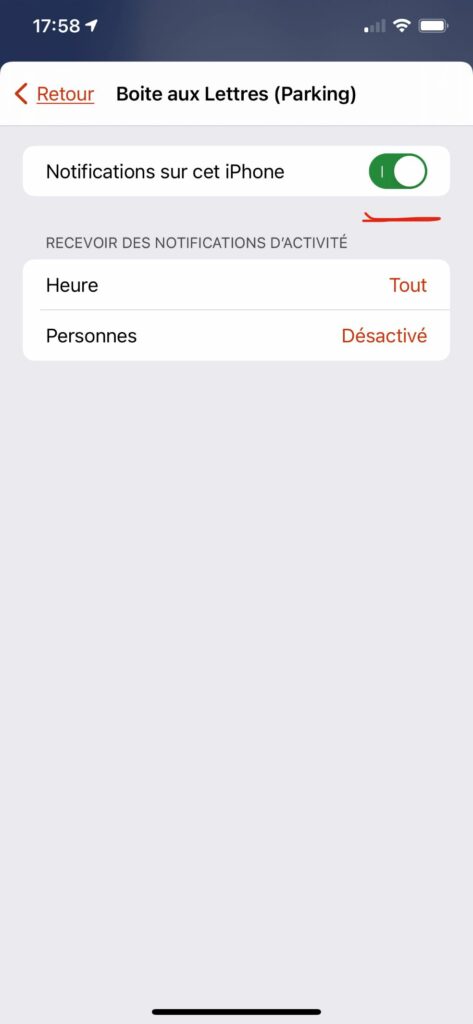 Menu notification IOS Homekit