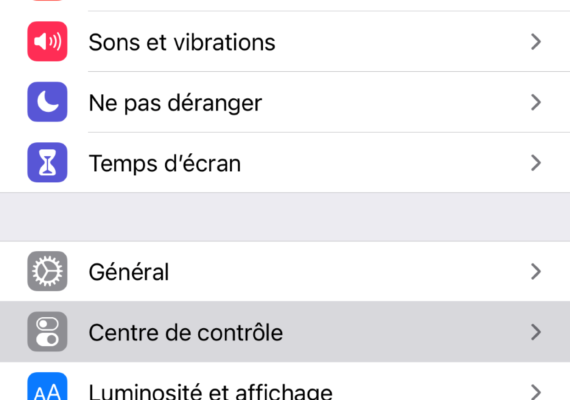 Réglages Centre de Contrôle IOS