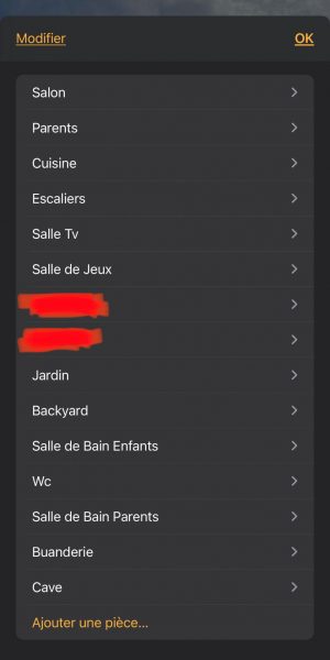 Ajouter une pièce homekit Menu pour ajouter une pièce de l'application Apple Maison