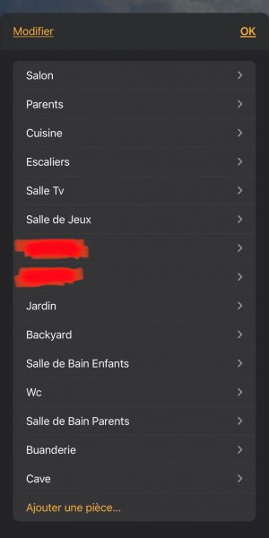 Menu pour ajouter une pièce de l'application Apple Maison